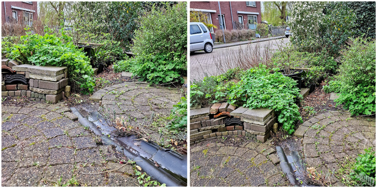 Afwatering naar geultje in de tuin