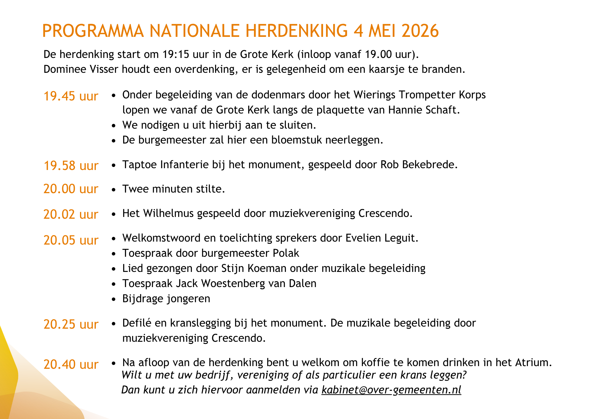 Programma herdenking 4 mei 2026